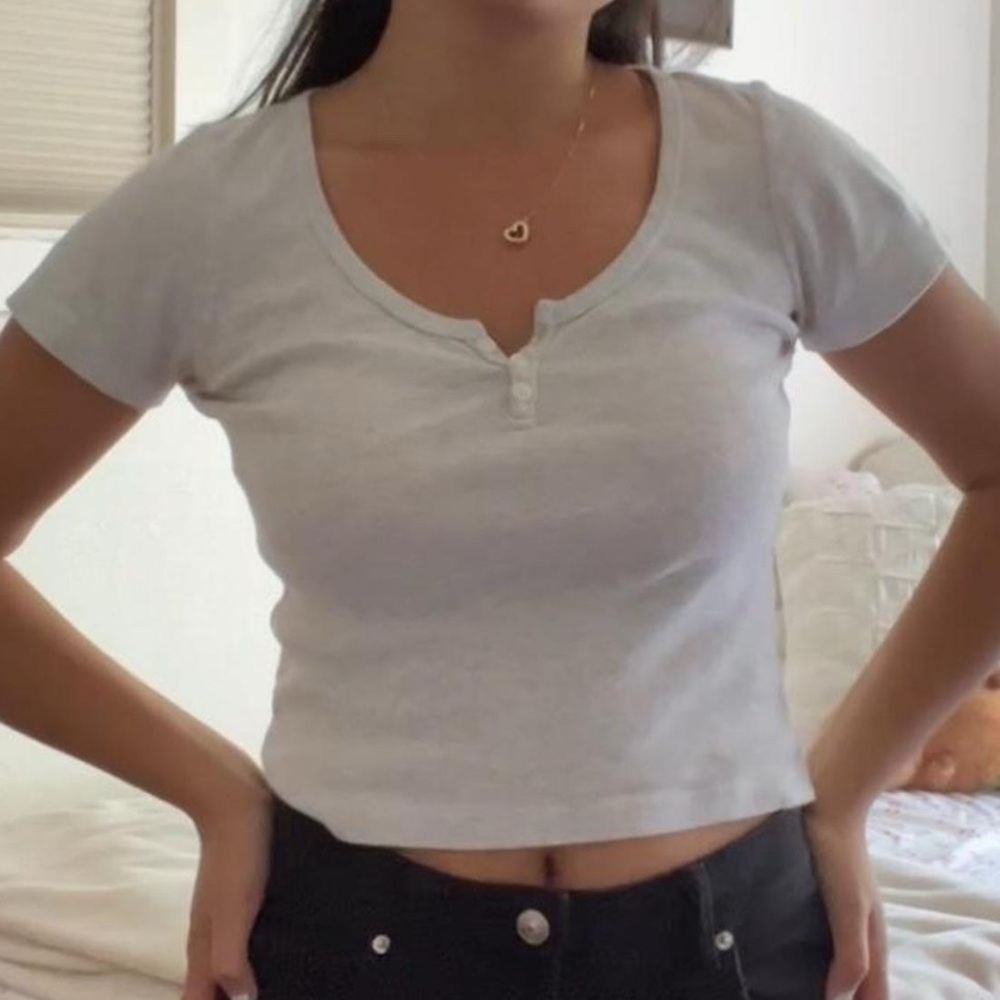 brandy white button baby tee